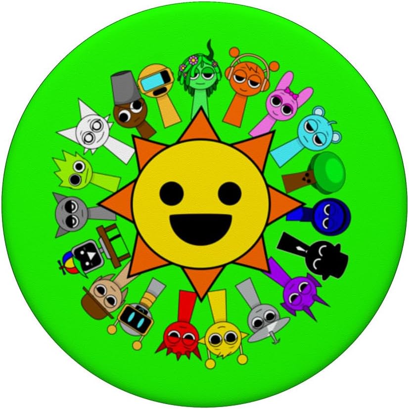 All Sprunki play on grass around sun Birthday decor PopSockets Adhesive PopGrip