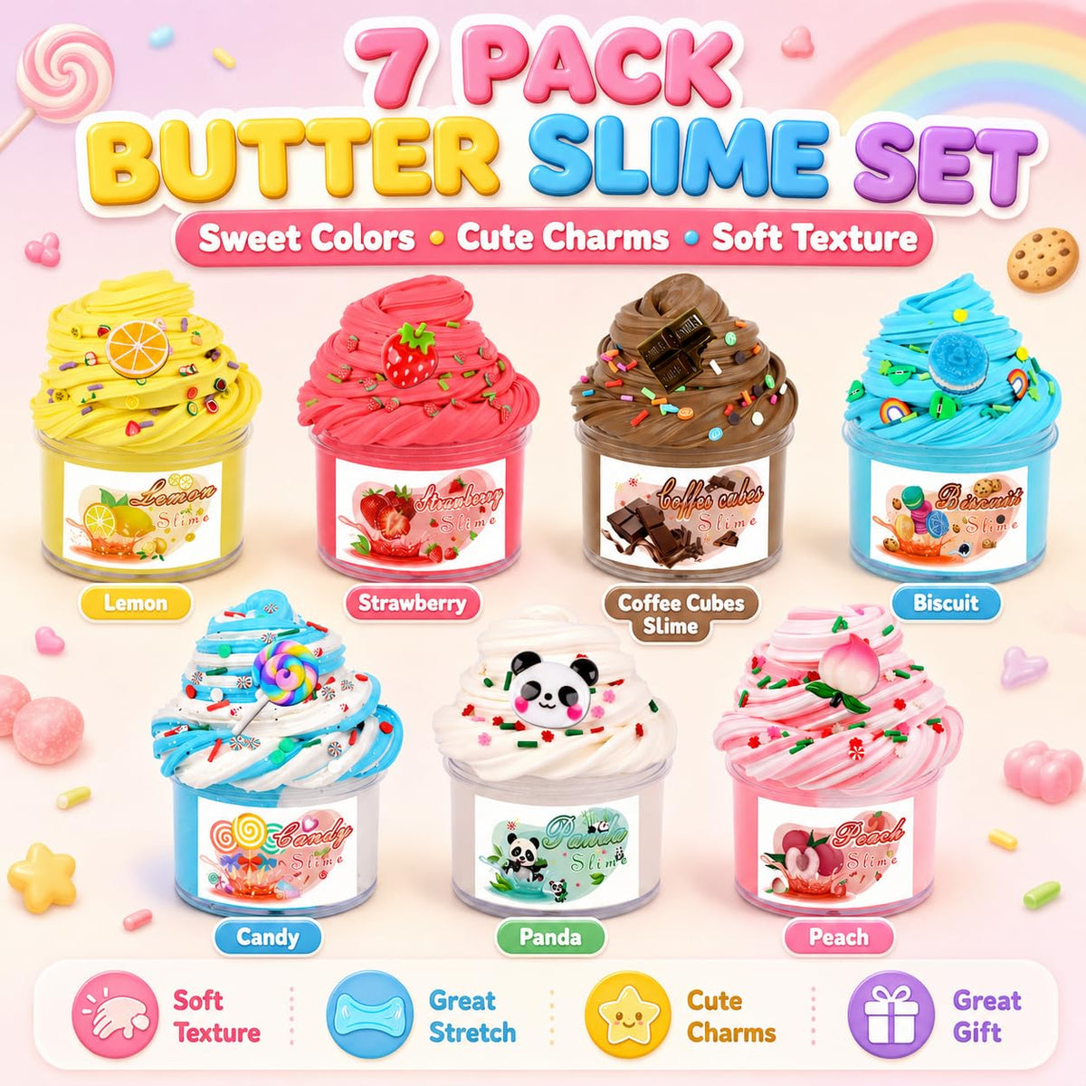 Action Figure Butter Slime - Large Sprunky Add Ins Charms,Premium DIY Scented Peach Slime for Boys & Girls, Ages 4-12 - Party Favors