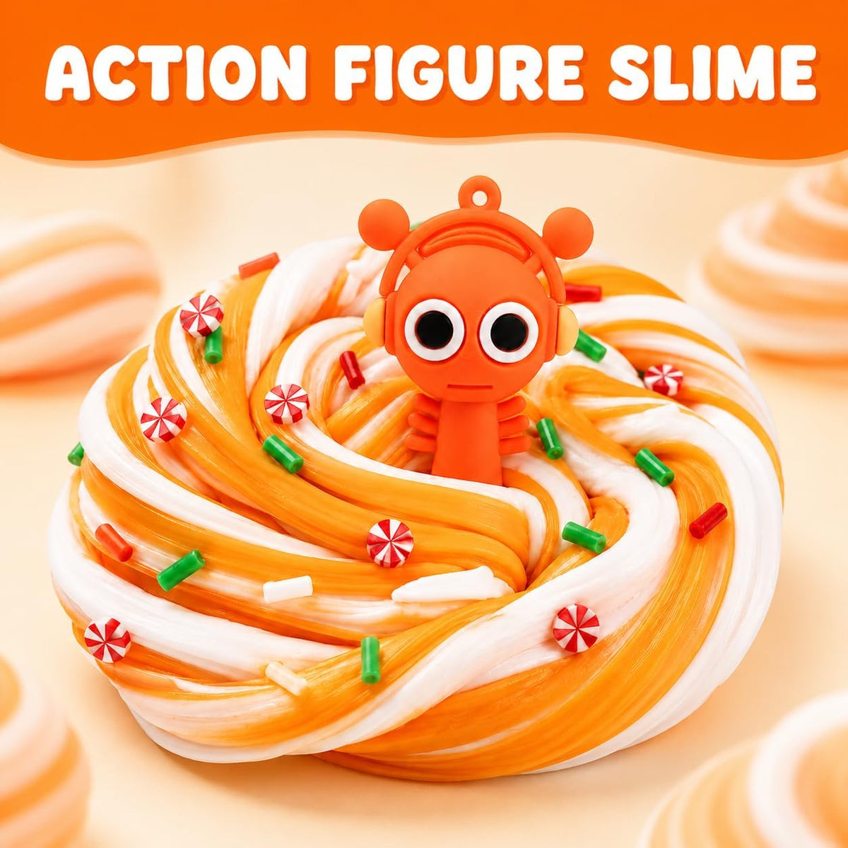 Action Figure Butter Slime - Large Sprunky Add Ins Charms,Premium DIY Scented Peach Slime for Boys & Girls, Ages 4-12 - Party Favors