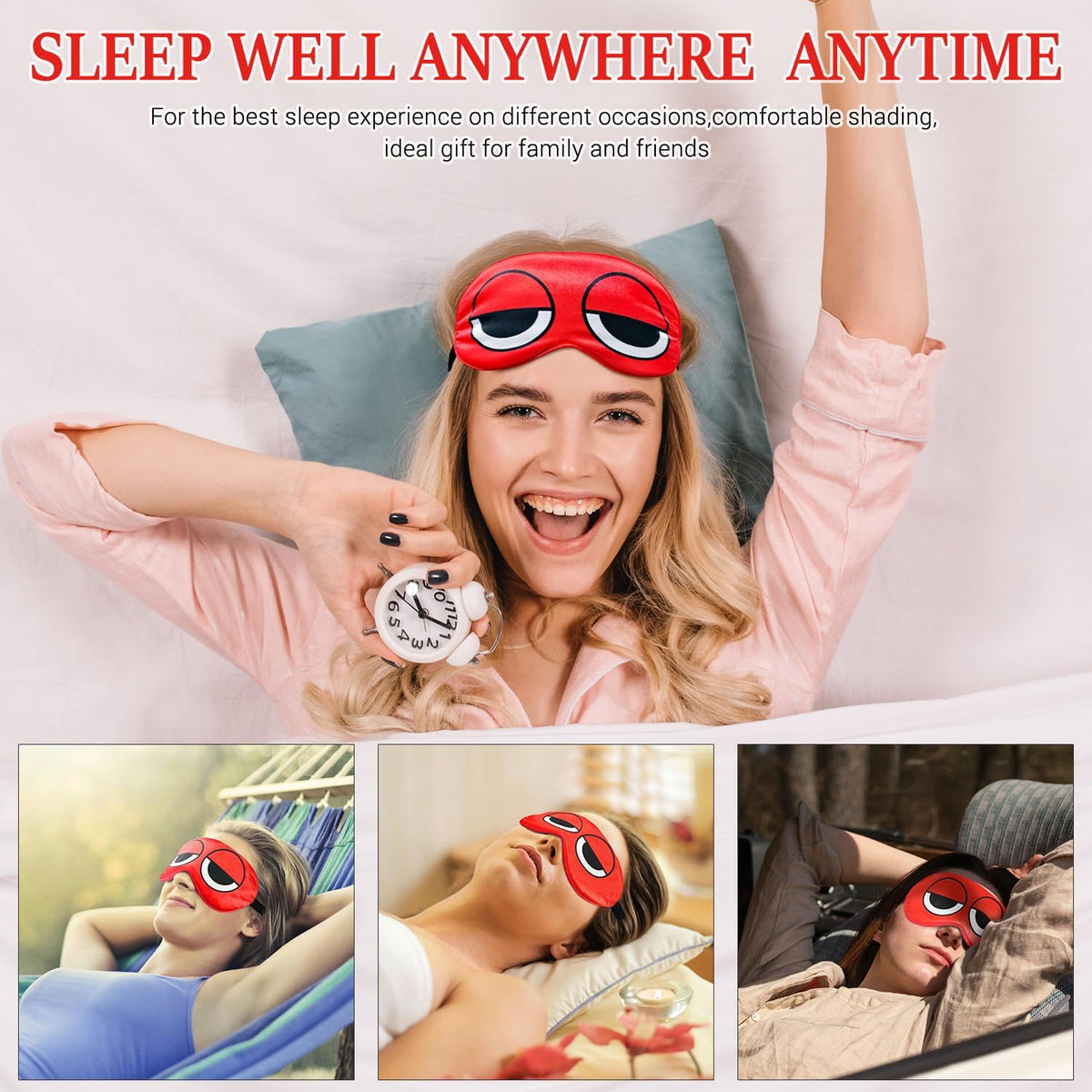 Cartoon Sleep Mask Red Blindfold Eye Mask Adjustable Travel Mask Eyeshade for Sleep Over Slumber Pajama Party Supplies Birthday Gifts for Boys Girls Men Women