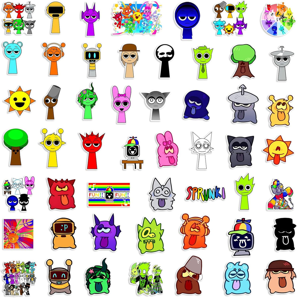 Pack of 50 Sprunki Stickers for Children, Rhythm Box Puzzle Games Stickers, Cartoon Vinyl Waterproof Stickers for Laptops Scrapbook Skateboard, Children