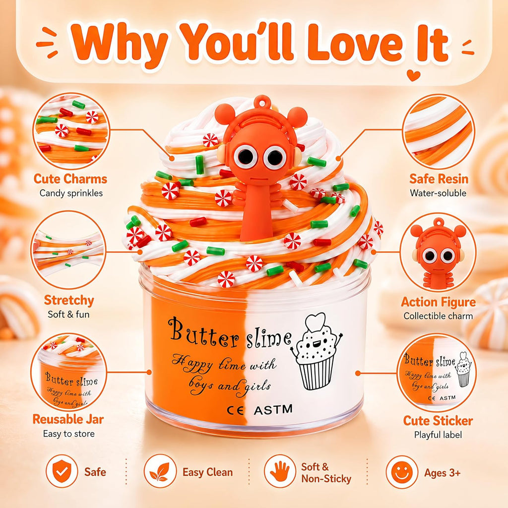 Action Figure Butter Slime - Large Sprunky Add Ins Charms,Premium DIY Scented Peach Slime for Boys & Girls, Ages 4-12 - Party Favors