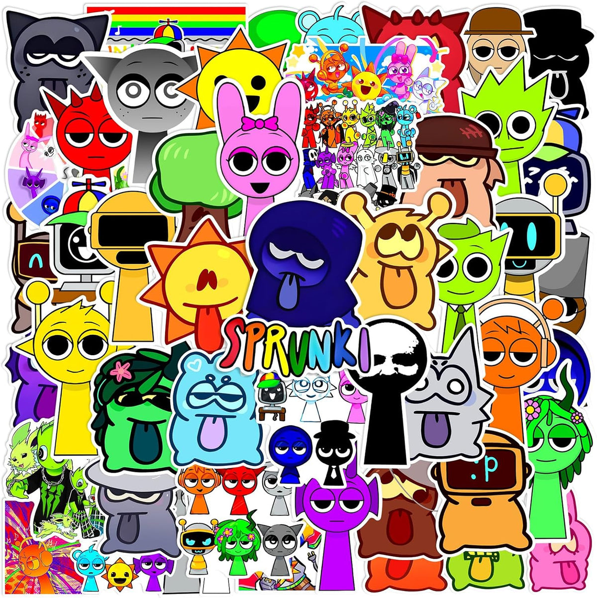 Pack of 50 Sprunki Stickers for Children, Rhythm Box Puzzle Games Stickers, Cartoon Vinyl Waterproof Stickers for Laptops Scrapbook Skateboard, Children