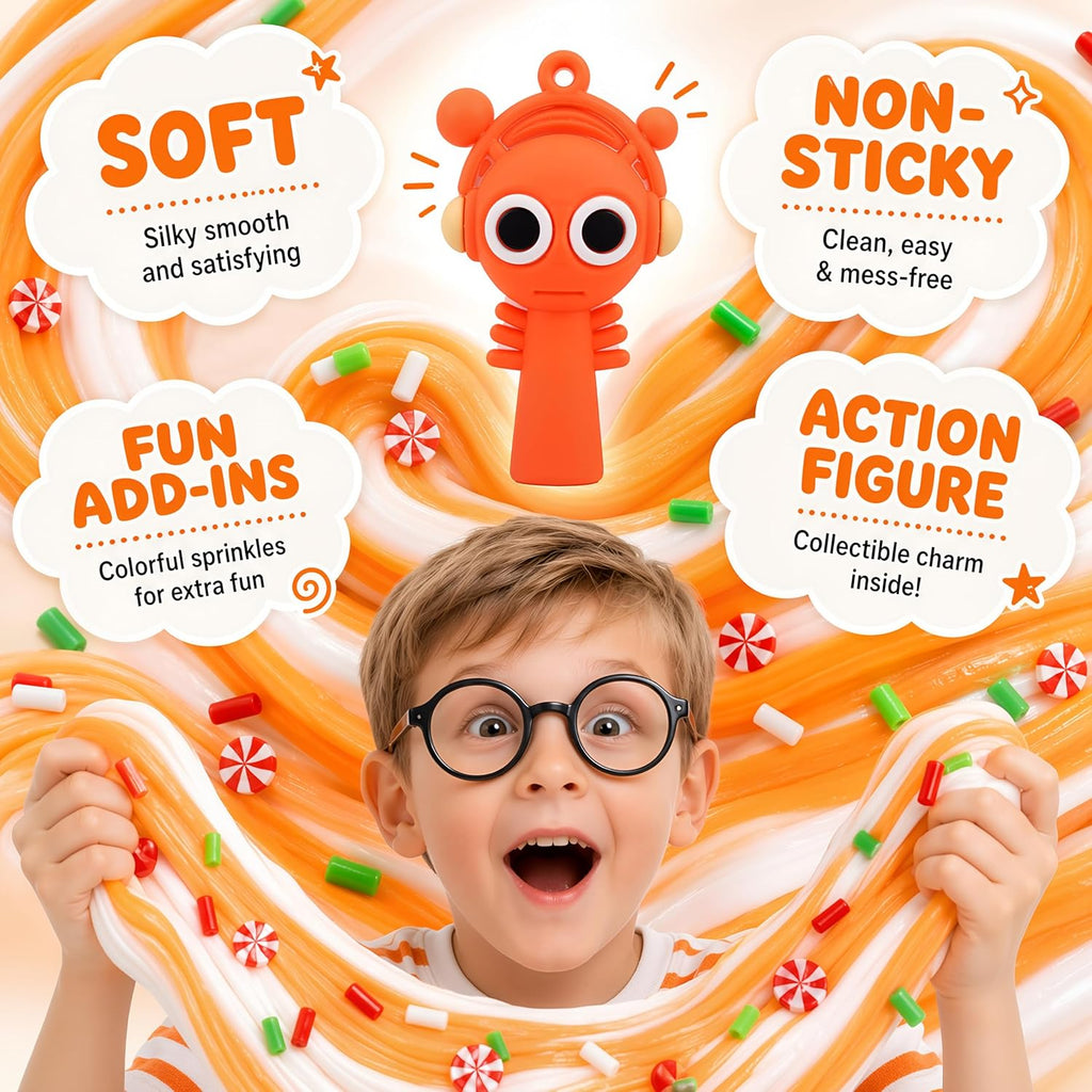 Action Figure Butter Slime - Large Sprunky Add Ins Charms,Premium DIY Scented Peach Slime for Boys & Girls, Ages 4-12 - Party Favors