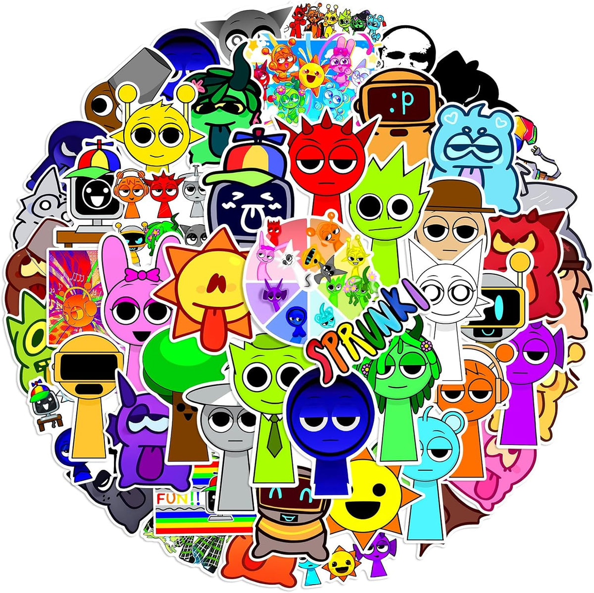 Pack of 50 Sprunki Stickers for Children, Rhythm Box Puzzle Games Stickers, Cartoon Vinyl Waterproof Stickers for Laptops Scrapbook Skateboard, Children