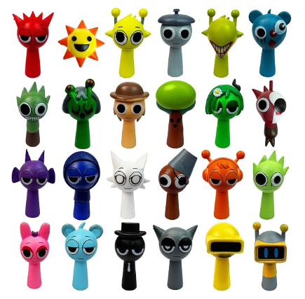 Sprunki plush toys featuring Oren, Wenda, Pinki and other character designs